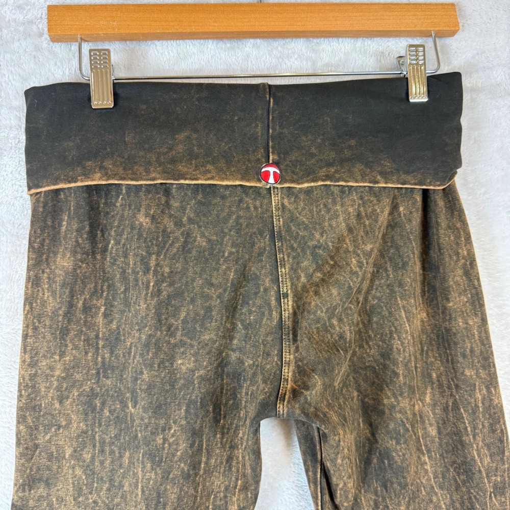 Y2K Women Brown Acid Wash Foldover Flare Leg Yoga Pants  Size L Grunge